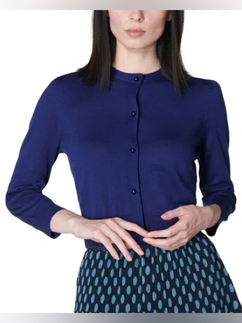 LK Bennett Ella Merino Wool Cropped Cardigan Sweater Blue Medium